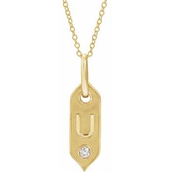 14K .05 CT Natural Diamond Initial U 16 - 18" Necklace - Balacia