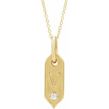14K .05 CT Natural Diamond Initial V 16 - 18" Necklace - Balacia