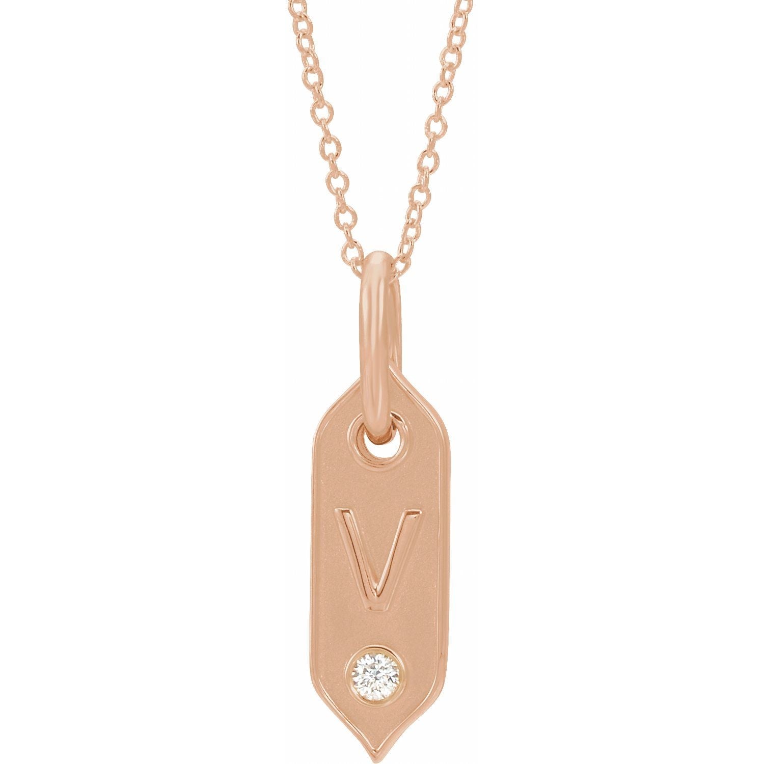 14K .05 CT Natural Diamond Initial V 16 - 18" Necklace - Balacia
