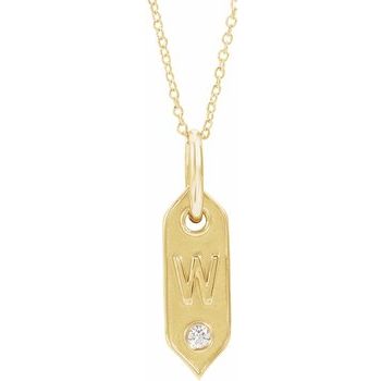 14K .05 CT Natural Diamond Initial W 16 - 18" Necklace - Balacia