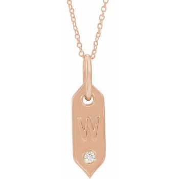 14K .05 CT Natural Diamond Initial W 16 - 18" Necklace - Balacia
