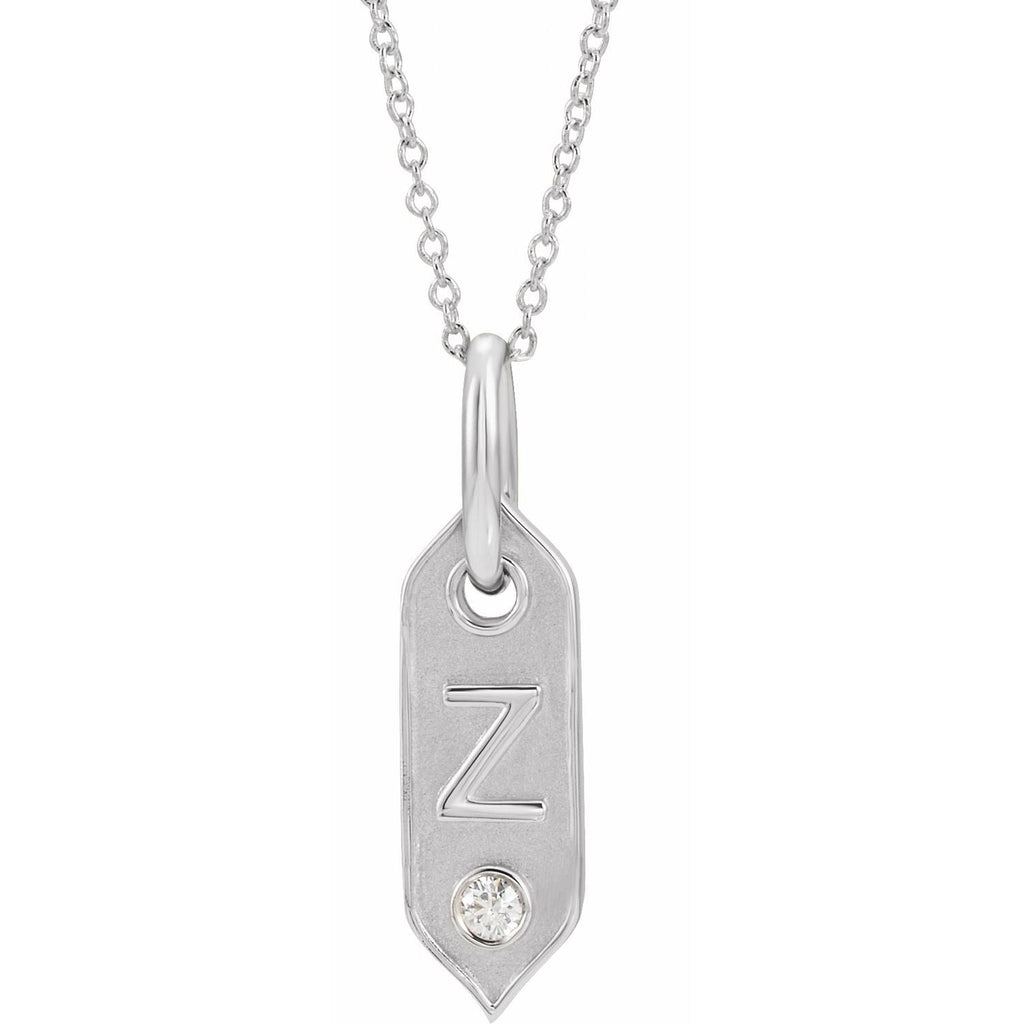 14K .05 CT Natural Diamond Initial Z 16 - 18" Necklace - Balacia