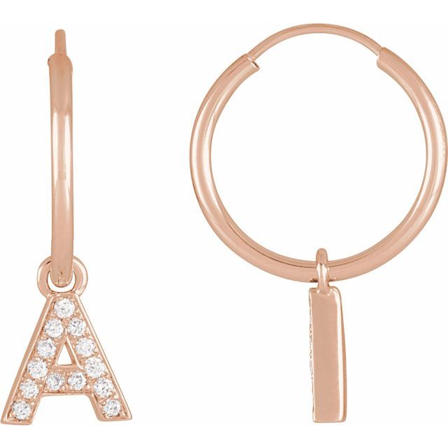 14K .05 CTW Natural Diamond Single Initial A Hoop Earring - Balacia