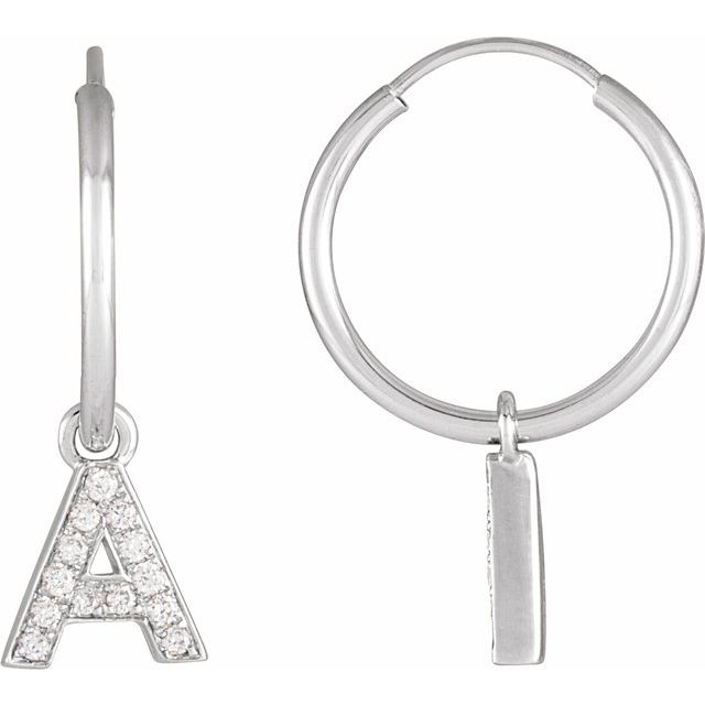 14K .05 CTW Natural Diamond Single Initial A Hoop Earring - Balacia