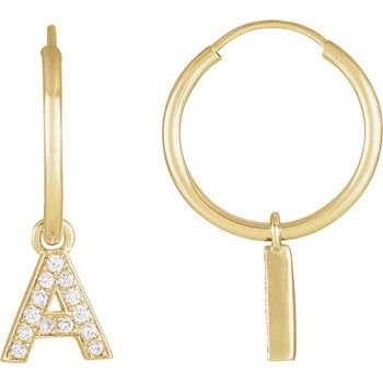 14K .05 CTW Natural Diamond Single Initial A Hoop Earring - Balacia