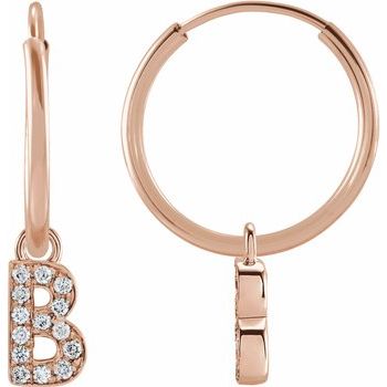 14K .05 CTW Natural Diamond Single Initial B Hoop Earring - Balacia
