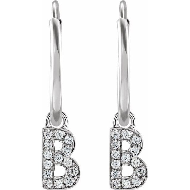 14K .05 CTW Natural Diamond Single Initial B Hoop Earring - Balacia