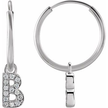 14K .05 CTW Natural Diamond Single Initial B Hoop Earring - Balacia