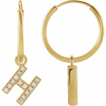 14K .05 CTW Natural Diamond Single Initial H Hoop Earring - Balacia
