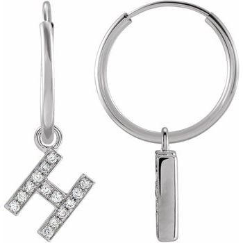 14K .05 CTW Natural Diamond Single Initial H Hoop Earring - Balacia
