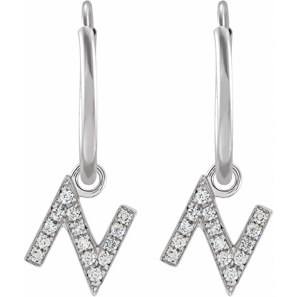 14K .05 CTW Natural Diamond Single Initial N Hoop Earring - Balacia