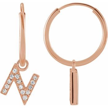 14K .05 CTW Natural Diamond Single Initial N Hoop Earring - Balacia