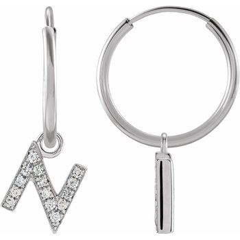 14K .05 CTW Natural Diamond Single Initial N Hoop Earring - Balacia