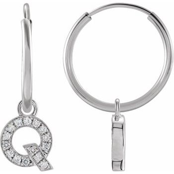 14K .05 CTW Natural Diamond Single Initial Q Hoop Earring - Balacia