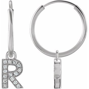 14K .05 CTW Natural Diamond Single Initial R Hoop Earring - Balacia