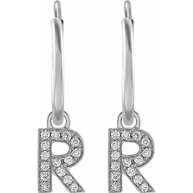 14K .05 CTW Natural Diamond Single Initial R Hoop Earring - Balacia