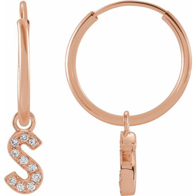 14K .05 CTW Natural Diamond Single Initial S Hoop Earring - Balacia