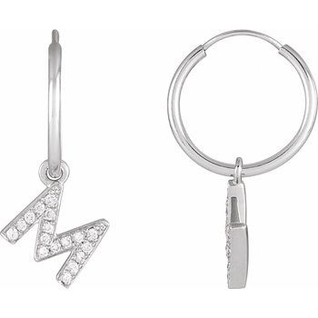 14K .06 CTW Natural Diamond Single Initial M Hoop Earring - Balacia