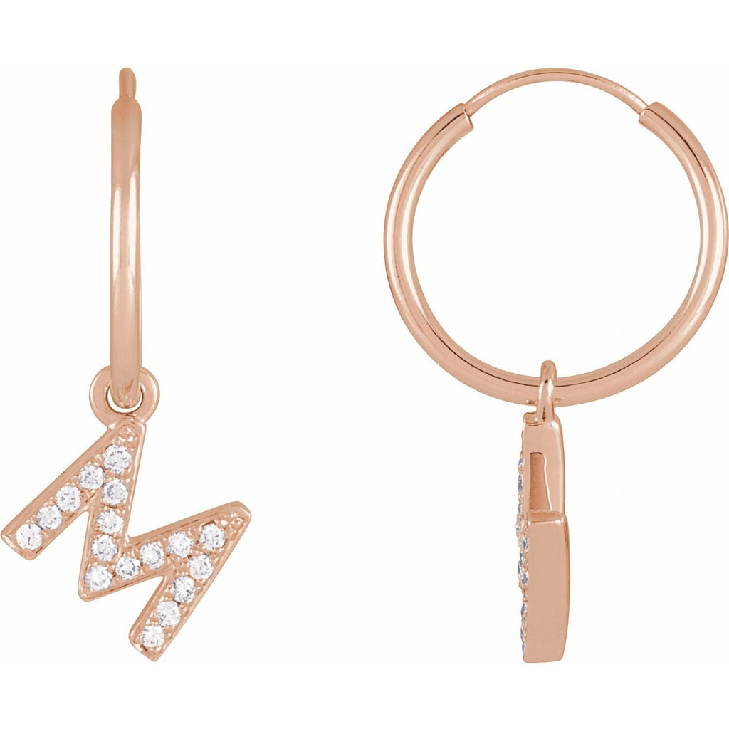 14K .06 CTW Natural Diamond Single Initial M Hoop Earring - Balacia