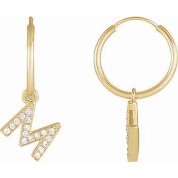 14K .06 CTW Natural Diamond Single Initial M Hoop Earring - Balacia