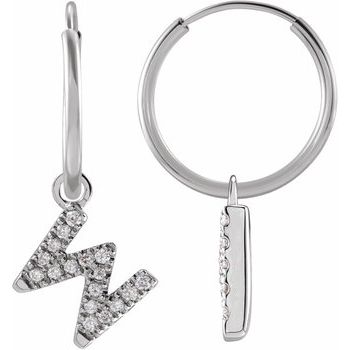 14K .06 CTW Natural Diamond Single Initial W Hoop Earring - Balacia