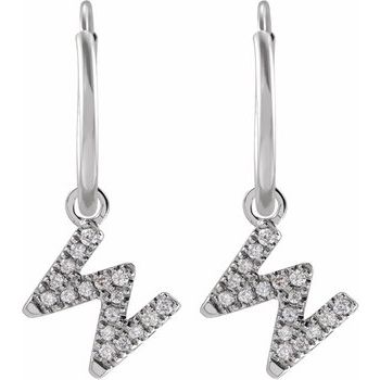 14K .06 CTW Natural Diamond Single Initial W Hoop Earring - Balacia