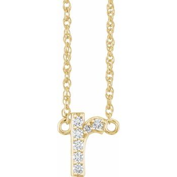 14K .07 CTW Natural Diamond Lowercase Initial R 16" Necklace - Balacia