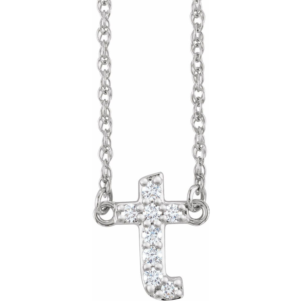 14K .08 CTW Natural Diamond Lowercase Initial T 16" Necklace - Balacia
