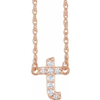 14K .08 CTW Natural Diamond Lowercase Initial T 16" Necklace - Balacia