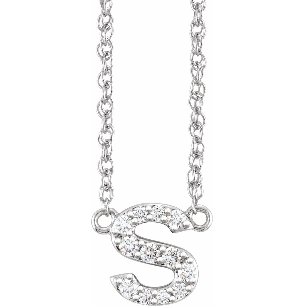 14K 1/10 CTW Natural Diamond Lowercase Initial S 16" Necklace - Balacia