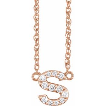 14K 1/10 CTW Natural Diamond Lowercase Initial S 16" Necklace - Balacia