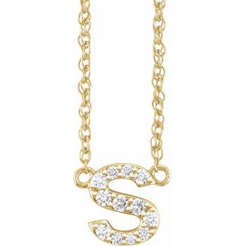 14K 1/10 CTW Natural Diamond Lowercase Initial S 16" Necklace - Balacia