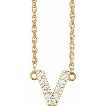 14K 1/10 CTW Natural Diamond Lowercase Initial V 16" Necklace - Balacia