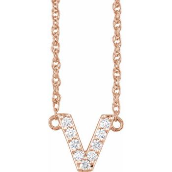 14K 1/10 CTW Natural Diamond Lowercase Initial V 16" Necklace - Balacia