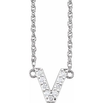 14K 1/10 CTW Natural Diamond Lowercase Initial V 16" Necklace - Balacia