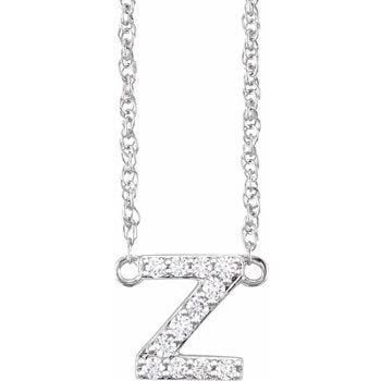 14K 1/10 CTW Natural Diamond Lowercase Initial Z 16" Necklace - Balacia