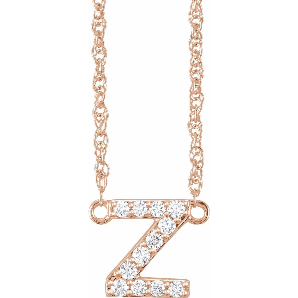 14K 1/10 CTW Natural Diamond Lowercase Initial Z 16" Necklace - Balacia