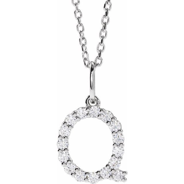 14K 1/4 CTW Lab - Grown Diamond Initial Q 16 - 18" Necklace - Balacia