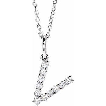 14K 1/5 CTW Lab - Grown Diamond Initial V 16 - 18" Necklace - Balacia