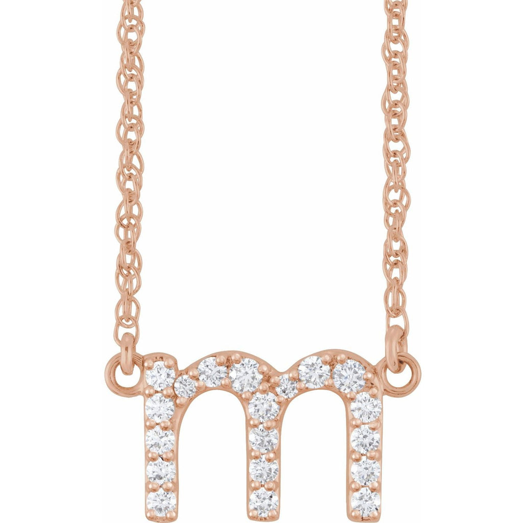 14K 1/6 CTW Natural Diamond Lowercase Initial M 16" Necklace - Balacia