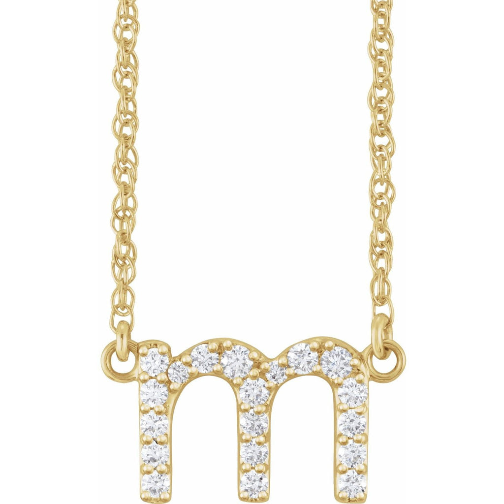 14K 1/6 CTW Natural Diamond Lowercase Initial M 16" Necklace - Balacia