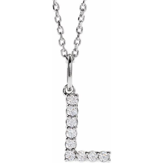 14K 1/8 CTW Lab - Grown Diamond Initial L 16 - 18" Necklace - Balacia