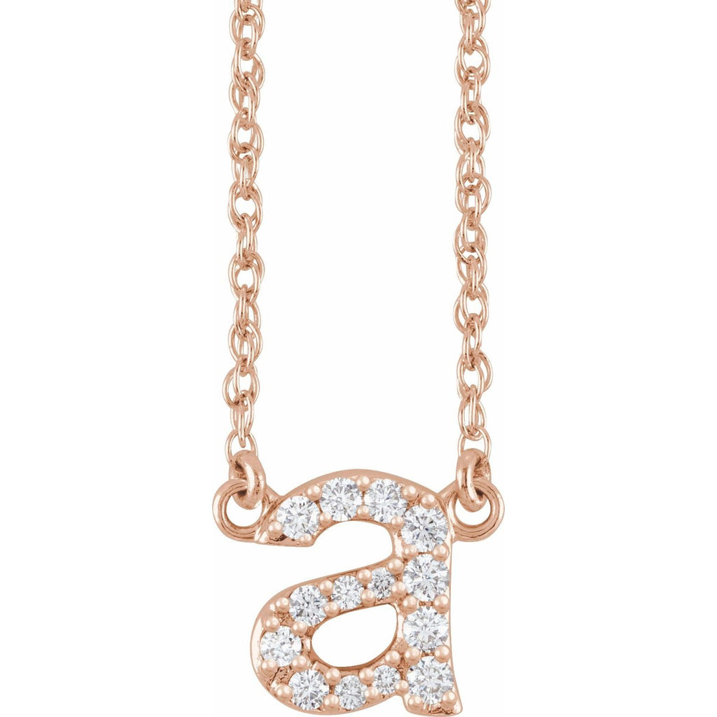 14K 1/8 CTW Natural Diamond Lowercase Initial A 16" Necklace - Balacia