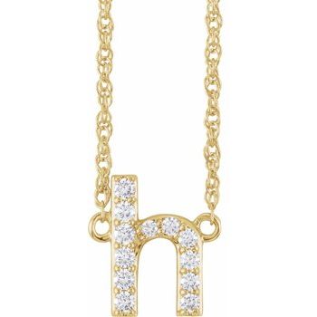 14K 1/8 CTW Natural Diamond Lowercase Initial H 16" Necklace - Balacia