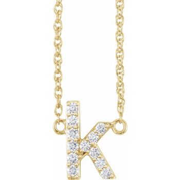14K 1/8 CTW Natural Diamond Lowercase Initial K 16" Necklace - Balacia