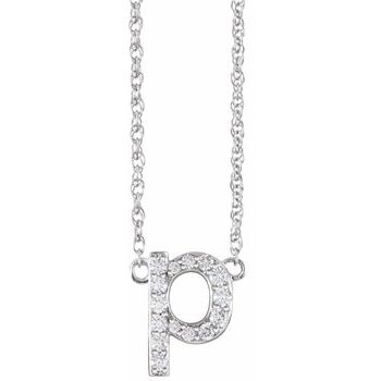 14K 1/8 CTW Natural Diamond Lowercase Initial P 16" Necklace - Balacia