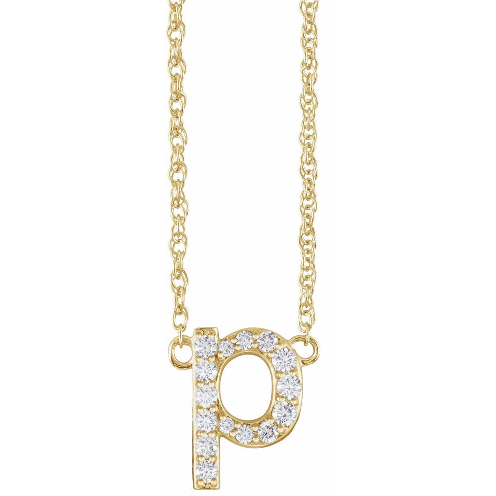 14K 1/8 CTW Natural Diamond Lowercase Initial P 16" Necklace - Balacia