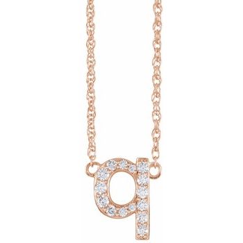 14K 1/8 CTW Natural Diamond Lowercase Initial Q 16" Necklace - Balacia