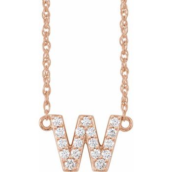 14K 1/8 CTW Natural Diamond Lowercase Initial W 16" Necklace - Balacia