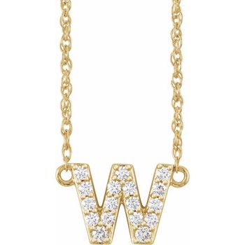 14K 1/8 CTW Natural Diamond Lowercase Initial W 16" Necklace - Balacia